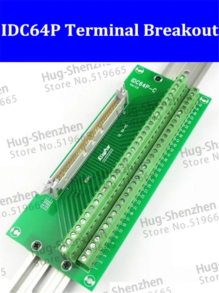 

IDC64P IDC 64 Pin Male Connector to 64P Terminal Block Breakout Board Adapter PLC Relay Terminals DIN Rail Mounting--1pcs/lot