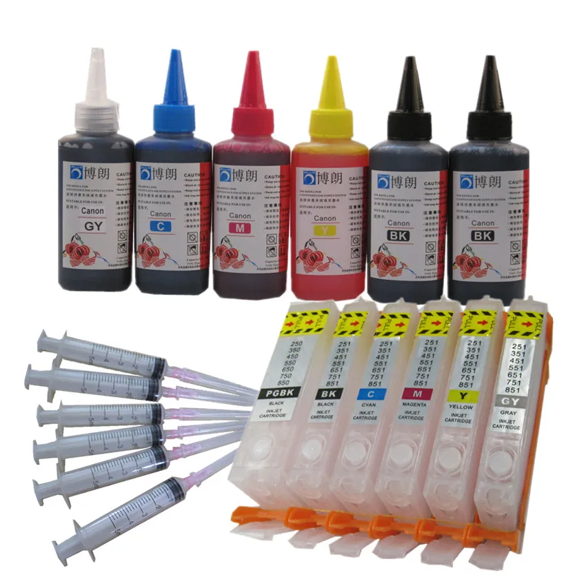 Compatible  PGI 550 CLI 551 refill ink kit For CANON pixma MG6350 MG7150 MG7550 IP8750 printer + 6 Color Dye Ink 100ml