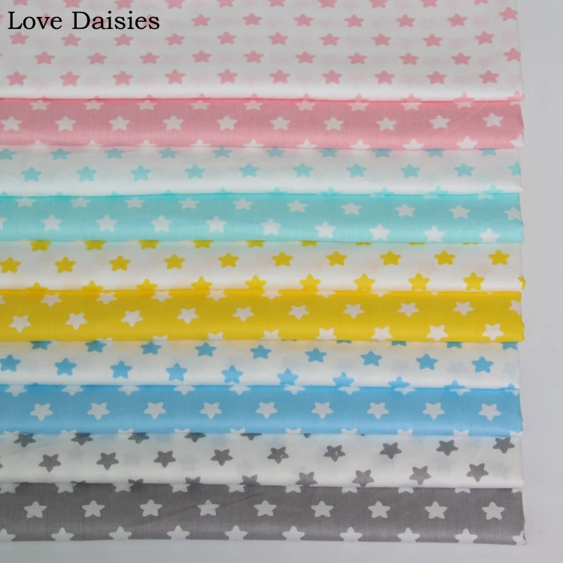 100% cotton twill cloth simple PINK GRAY BLUE AQUA YELLOW small stars fabrics for DIY bedding cushion patchwork handwork decor