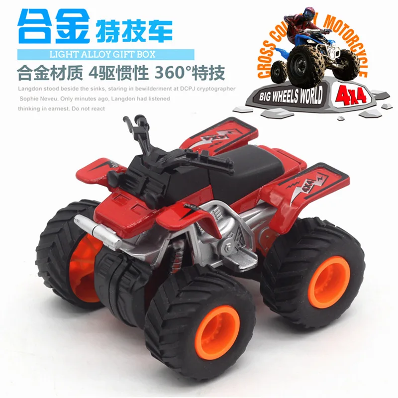 Alloy four-drive inertial off-road motorcycle, multi-function Q cartoon model, Alloy toy car model, Children's toy cars.