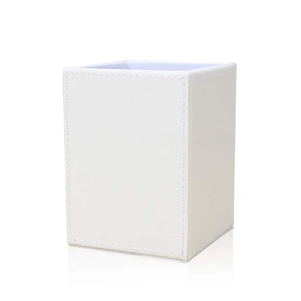 XRHYY Multi Colors PU Leather Square Pens Pencils Holder Cup Desktop Stationery Organizer Case Office Accessories Container Box