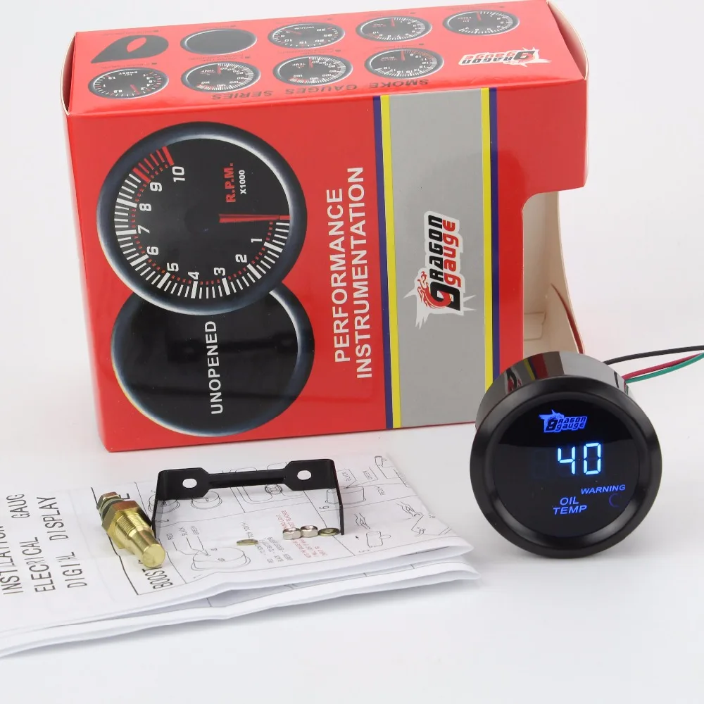 DRAGON GAUGE  52mm Oil Temp Gauge Blue LED 40~150 Centigrade Temperature Car Meter Black Shell 12V Digital Display mroil