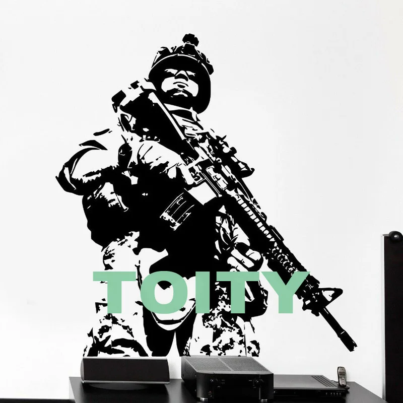 29 Designs Soldier Shooting Army Sniper Military Wall Art Decal Sergeant Sticker Die Vinyl Cut Transfer Mural Home Room Decor