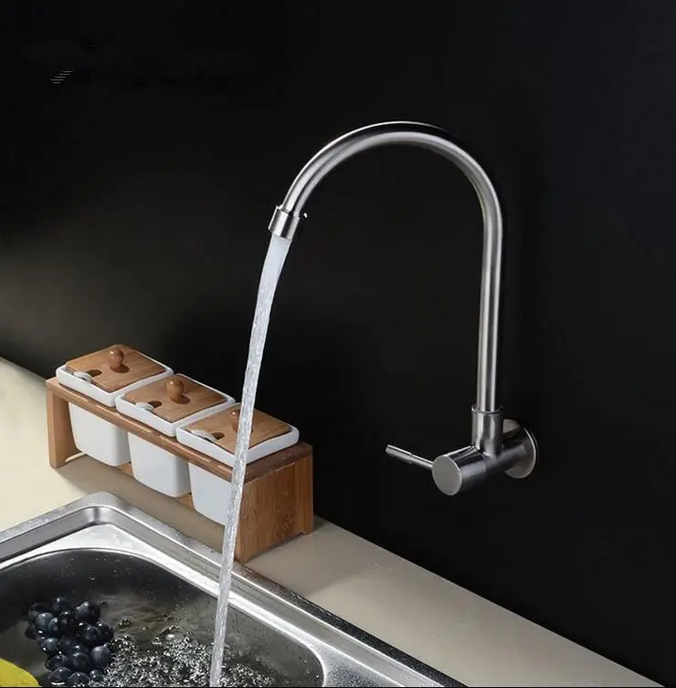 

Rotated wash basin faucet single cold, Stainless Steel single hole basin faucet brushed, Kitchen sink basin faucet wall mounted