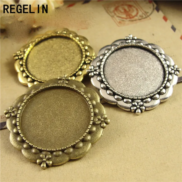 REGELIN Antique Bronze Brooch Base Pendant Setting 5pcs/lot Inner size 25mm Fit Cabochon Tray DIY Jewelry Accessories