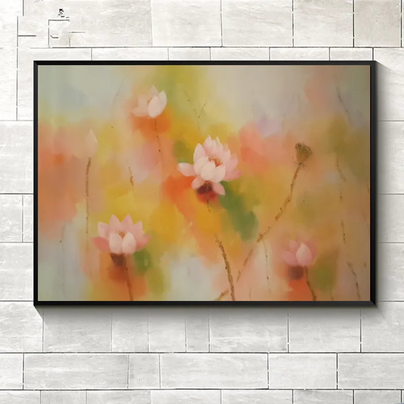 

Hand painted oil painting on canvas Lotus flower Abstract decor art Water lily Wall picture painting free shipping