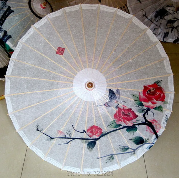 Dia 84cm Chinese Handmad Craft Classical Butterfly on Red Rose Picture Oiled Paper Parasol Decoration Gift Dance Props umbrella