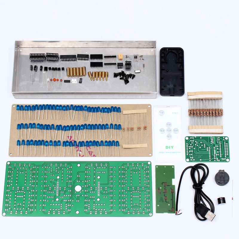 ECL-132 DIY Kit Blue Clock Screen Display Kits Electronic Suite With Patch Remote Control 132pcs 5mm LEDs Display Clock