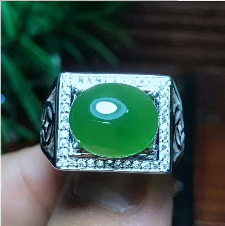 

Natural Hetian Jade Man Ring 925 sterling silver Wholesales Fine jewelry 10*12mm gem