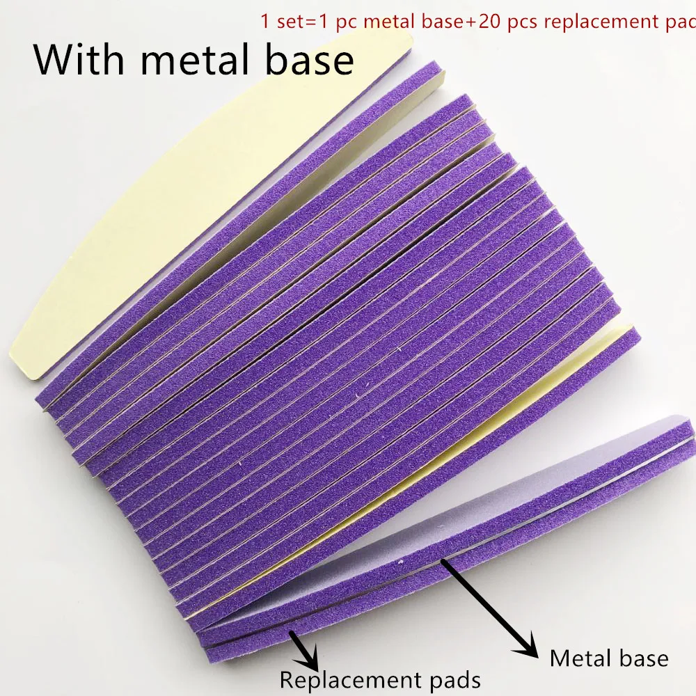 金属ベースのネイルスポンジパッド,半月の形をしたファイル,使い捨て,取り外し可能