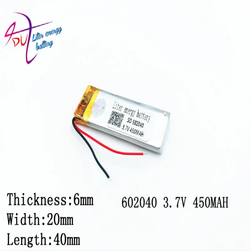 10 pcs 3.7V 450mAh 602040 Lithium Polymer Li-Po Rechargeable Battery For DIY Mp3 MP4 MP5 GPS pen camera