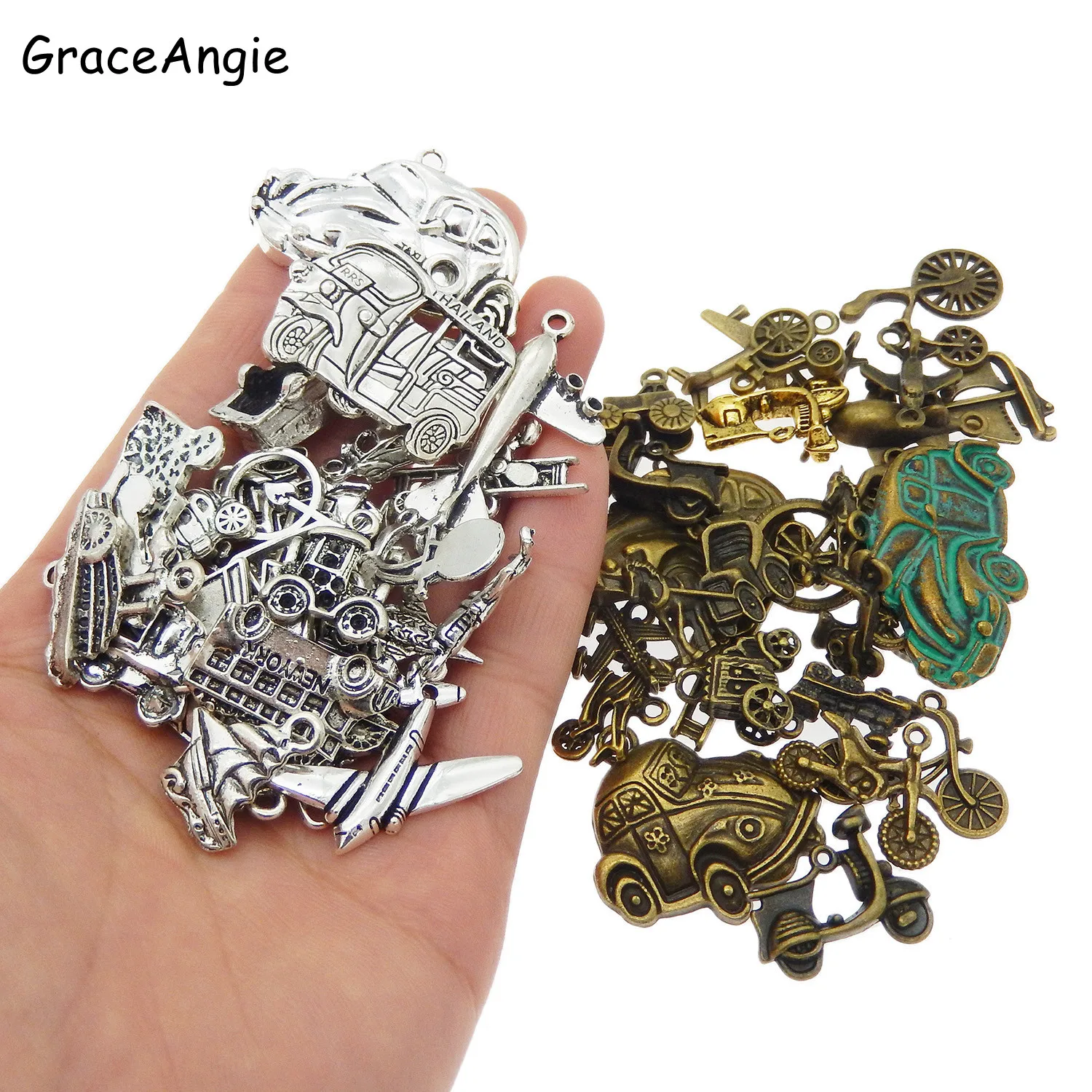 20pcs Mix Charms transport charms necklace Pendant Bronze patina bus Car Airplane Boat Motorcycle Bycycle Jewelry DIY