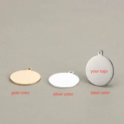 50pcs/lot 10 15 20 25mm Blank Round Tag Stainless Steel Charms Custom Engrave your own logo at small quantity DIY Handmade