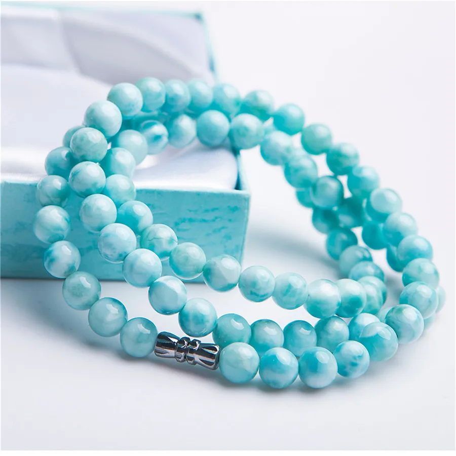 Natural Blue Larimar Round Beads Bracelet Necklace Women Men 6.5mm Larimar Stretch Crystal Round Bead AAAAA