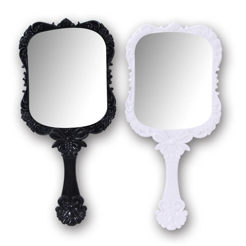 

1pcs Cute 2Color Black White Makeup Mirror Plastic Vintage Hand Held Portable Cosmetic Mirrors Retro Pattern Beauty Mirror