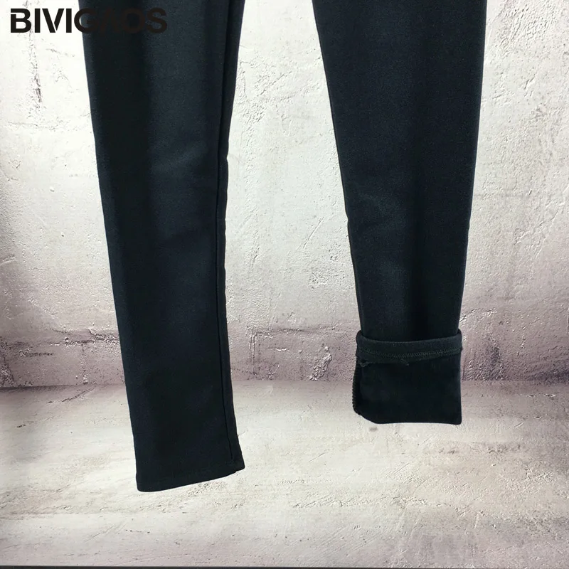 BIVIGAOSฤดูใบไม้ร่วงLeggingsฤดูหนาวกำมะหยี่หนาหนากางเกงขายาวสีดำเงากางเกงดินสอLeggingเสื้อผ้าผู้หญิง