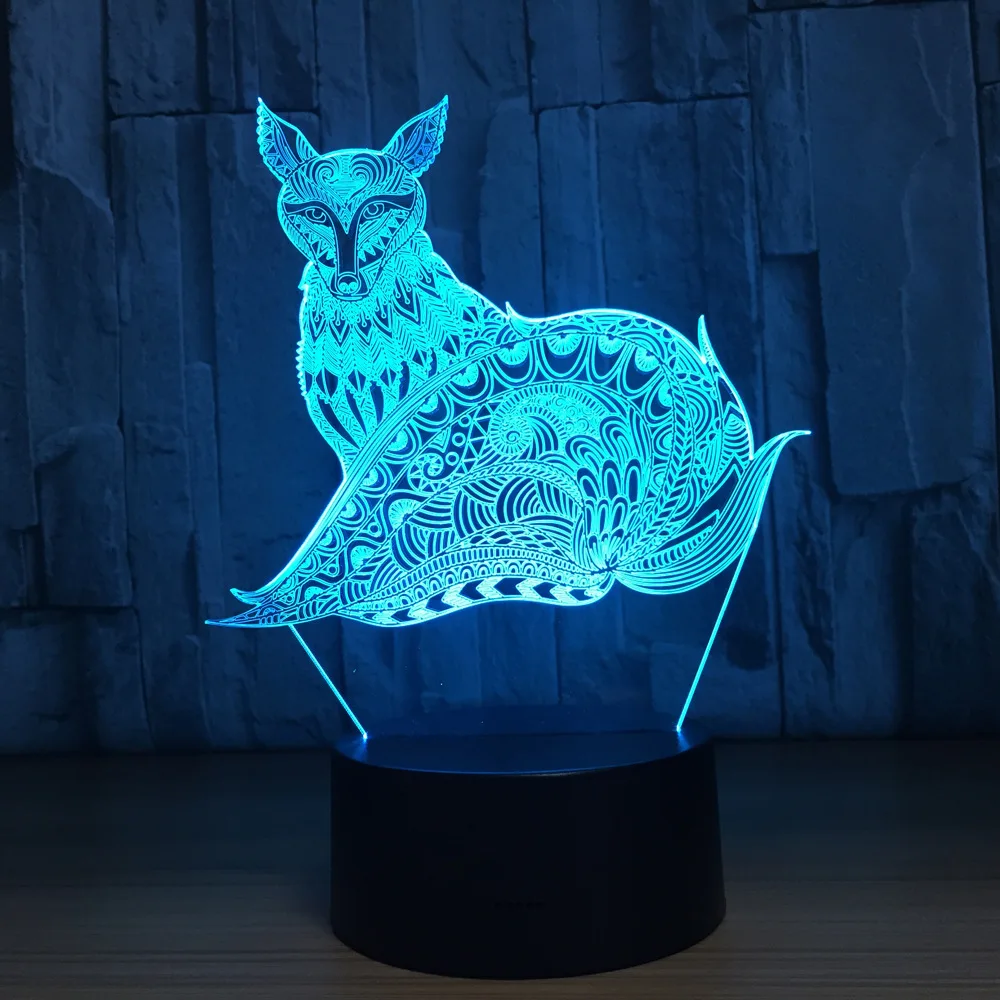 Animal Fox 3D pattern night light Colorful fox action figure Wireless speaker Acrylic Animal 3D visual decoration Y89