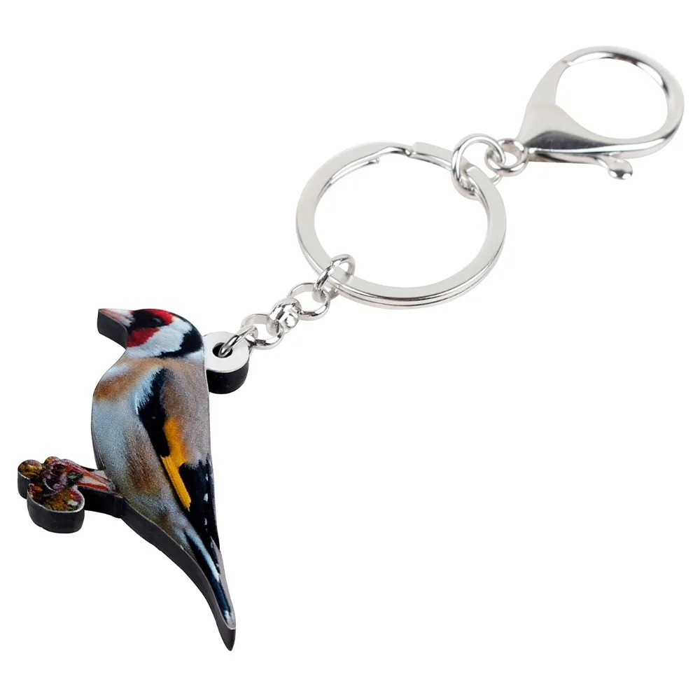 Bonsny Acrylic European Goldfinch Bird Key Chains Keychain Ring Unique Animal Jewelry For Women Girl Car Bag Pendant Gift Charms