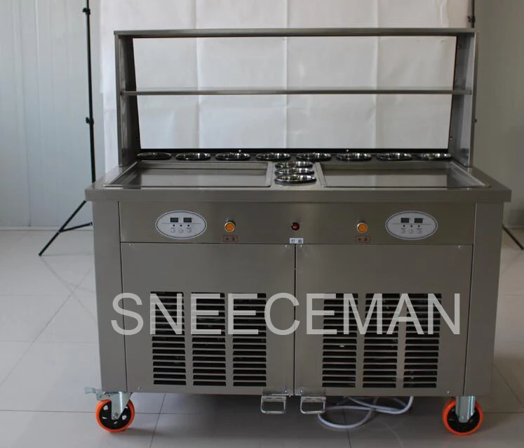 110v 220v Thailand Fried Ice Cream Machine  Snack Machine Ice Cream Cold Plate Double Pan Fried ice cream roll machine