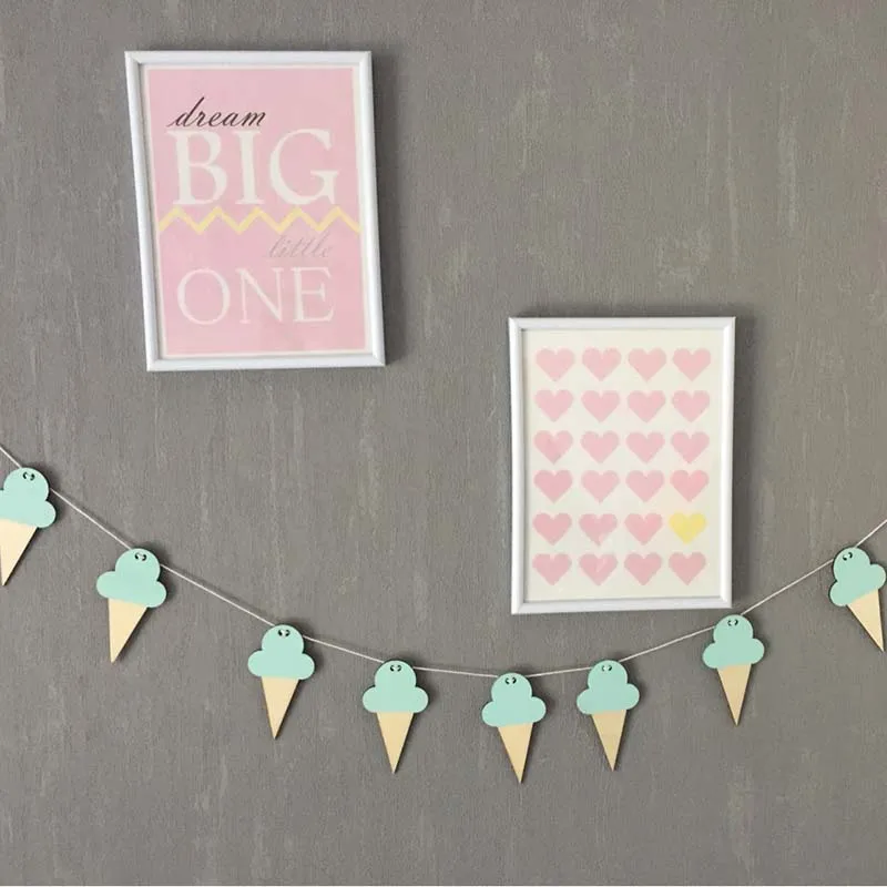 10pcs/lot INS Ice Cream Wood Pendant DIY Hanging Curtain Kids Room Decoration Wood Banner Birthday Party Wall Hanging Decoration