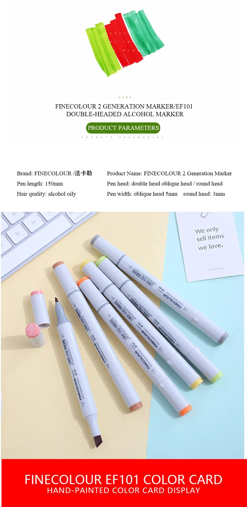 FINECOLOUR Handbemalte Marker EF100/EF101/EF102 Kunstmarker-Set, Doppelkopf, öliger Skizzenstift auf Alkoholbasis, Kunstmalzubehör – Detail 10