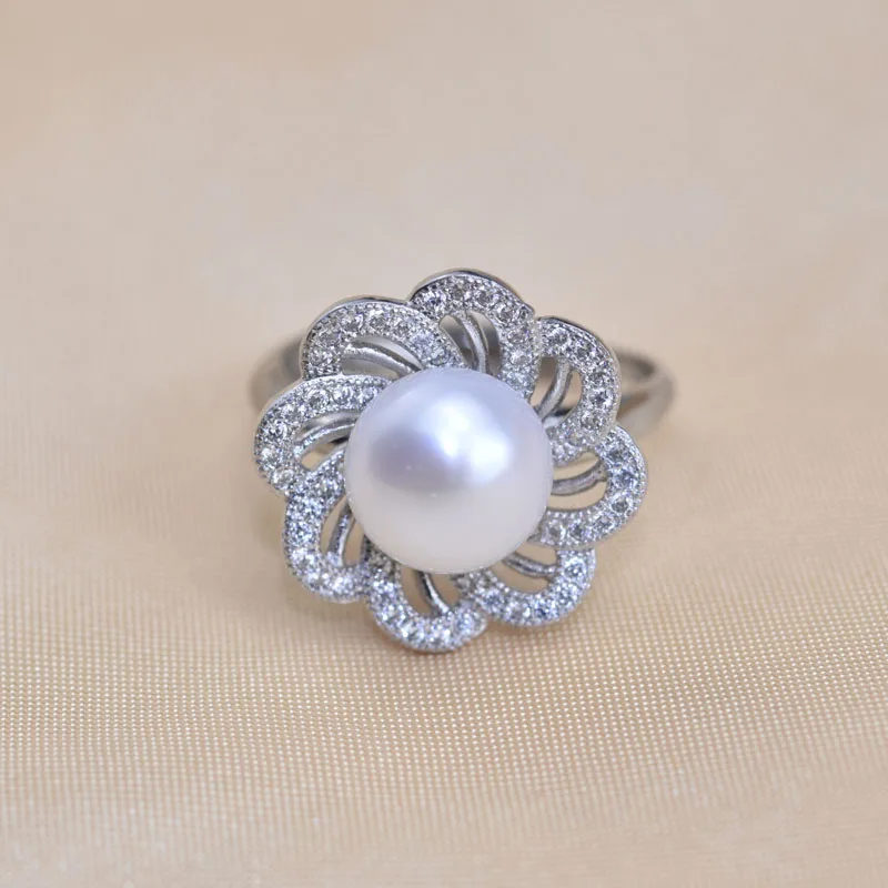 ZHBORUINI 2019 Fashion Pearl Ring Natural Freshwater Pearl Wedding Rings Flower Rings 925 Sterling Silver Jewelry For Women Gift