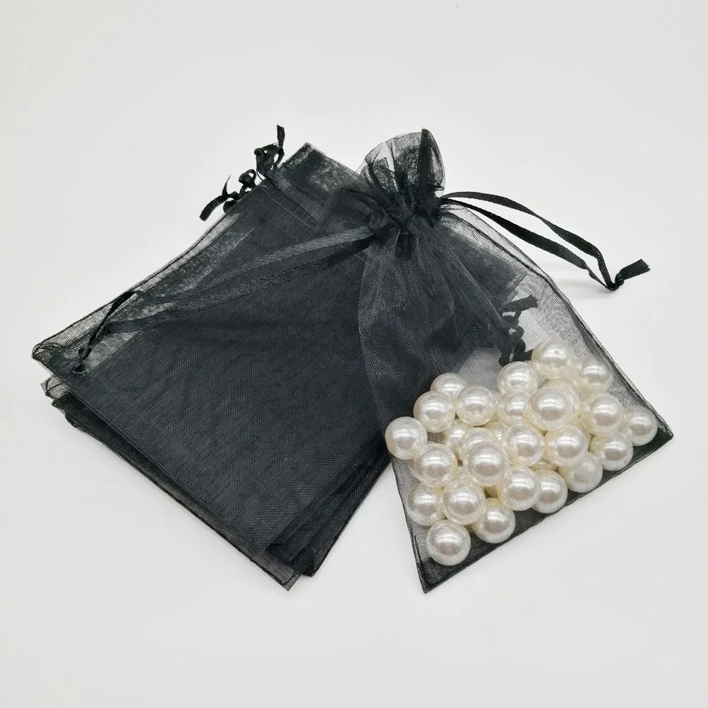 100pcs Organza Bags Black Small Organza Gift Bags For Jewelry Packaging Display Christmas Wedding Jewelry Storage Drawstring Bag