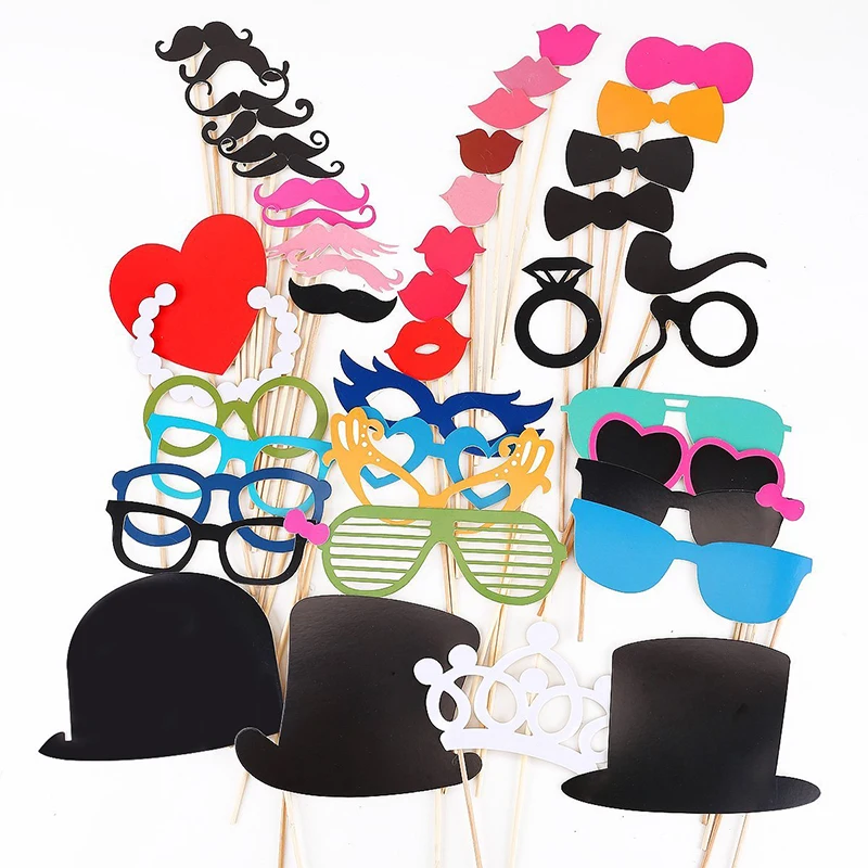 44pcs DIY Photo Booth Props Funny Mask Glasses Mustache Lip On A Stick Photobooth Birthday Wedding Decoration Party Accessories