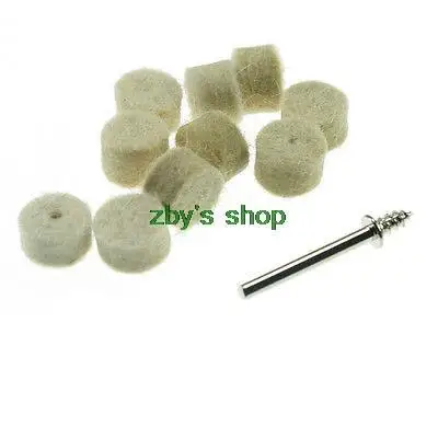Almohadillas de ruedas de pulido de lana de fieltro, 1/2 ", con vástago de mandril de 3,2mm de diámetro, 10 Uds.
