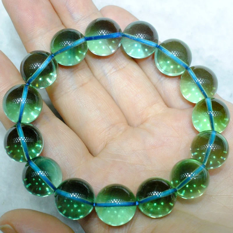 JoursNeige Natural AAA Grade Green Fluorite Stone Bracelet 12mm Beads for Women Transparent Clear Bracelet