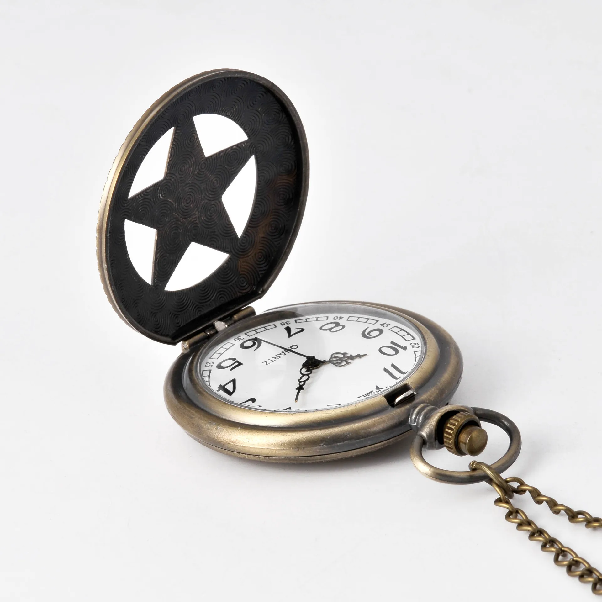 Reloj de bolsillo grande de cuarzo y bronce para hombre, mujer y niño, accesorio con perspectiva de vacío continuo, estrella de cinco puntas, 8815