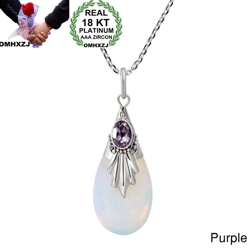 

OMHXZJ Wholesale European Fashion Woman Girl Party Gift Water Drop Moonstone AAA Zircon 18KT White Gold Pendant Necklace NA01