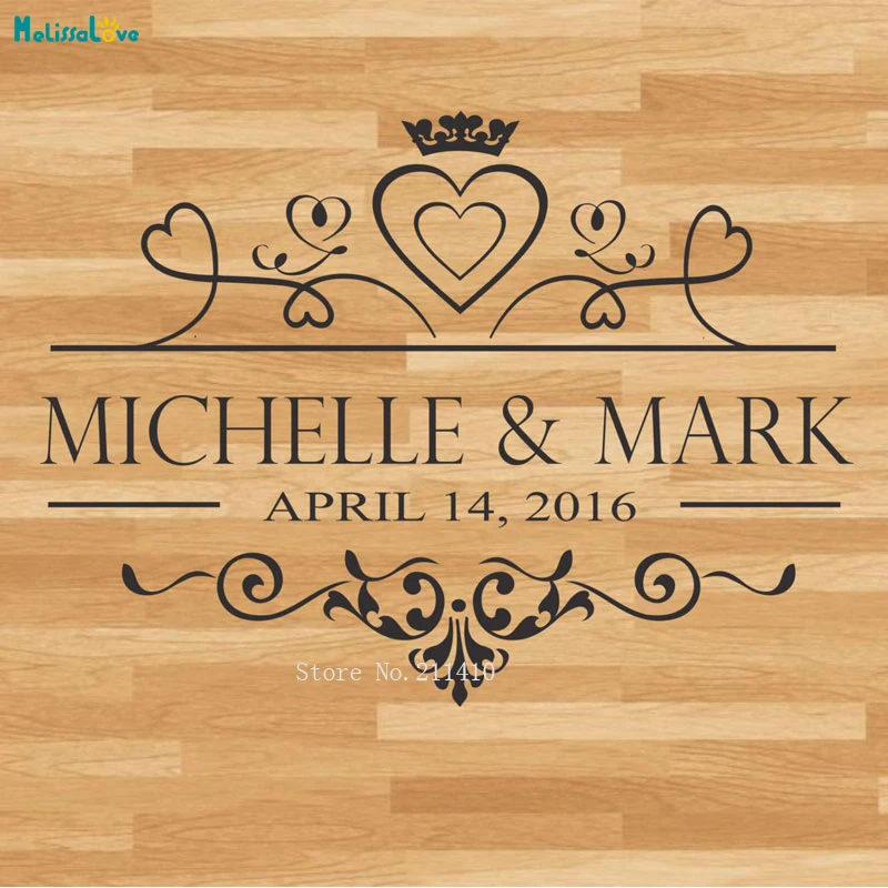 Custom Name Wedding Floor Stickers Personalized Bride Groom Name Wedding Date Wall Stickers Wedding Party Decoraction ZA100A