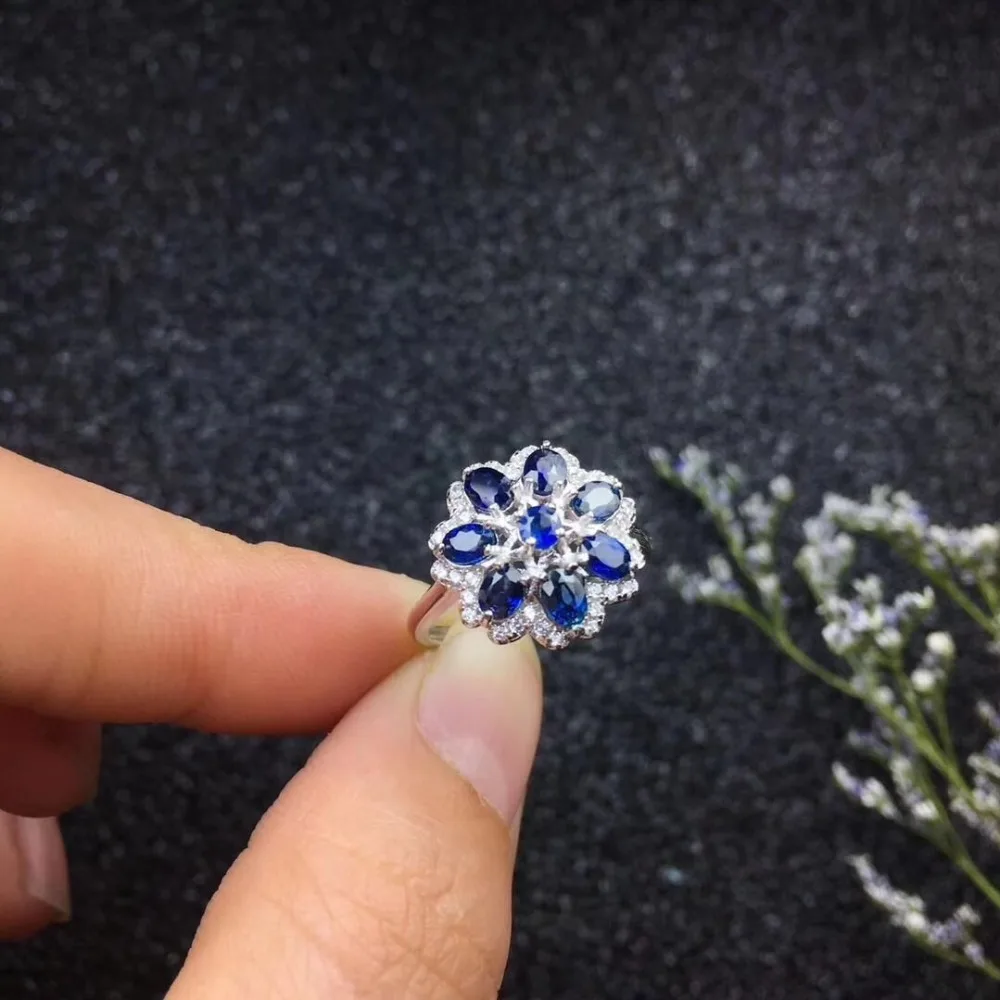 Engagement Ring ,Weding Ring Flower Style Natural real  sapphire ring  925 sterling silver Fine handworked jewelry Finger rings