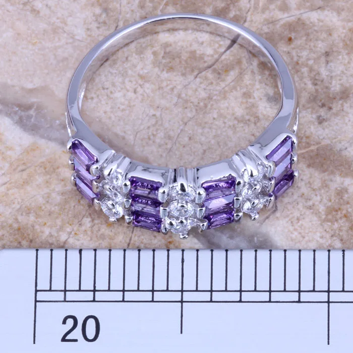 Impressive Purple Cubic Zirconia White CZ Silver Plated  Women\'s Jewelry Ring Size 6 / 7 / 8 / 9 R0458