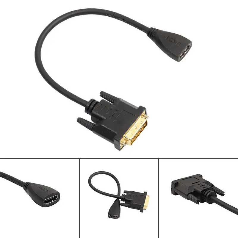 HDMI-compatible  Female To DVI (24+1 Pin) Male HD HDTV Monitor Display Adapter Cable 30CM