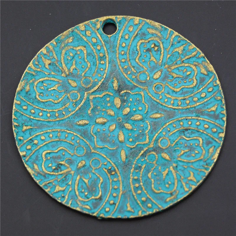 5pcs  Greek Bronze Patina Flower Round Big Charms Jewelry Pendant Finding A2331