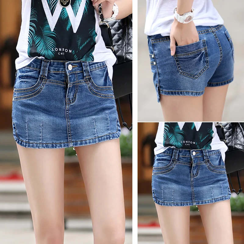 Summer 2018 Denim Skirt Shorts Female Fashion High Waist Stretch All-match Women Shorts Skirt Big Size Blue Jeans Shorts