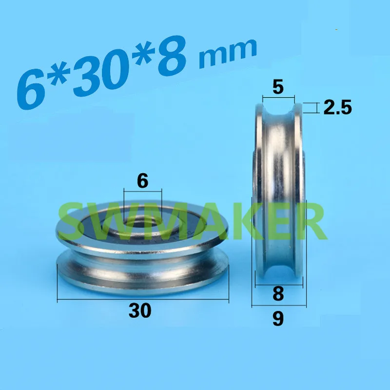 

6*30*8mm metal stainless steel bearing steel steel wire pulley, 5mm diameter rope suspension wheel, U type groove, moving pulley