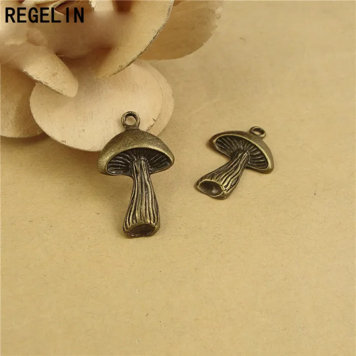 REGELIN Antique Bronze mushroom Charm Pendant 20pcs 24x17mm for Diy Necklace Jewelry Making Handmade Craft Jewelry Accessories