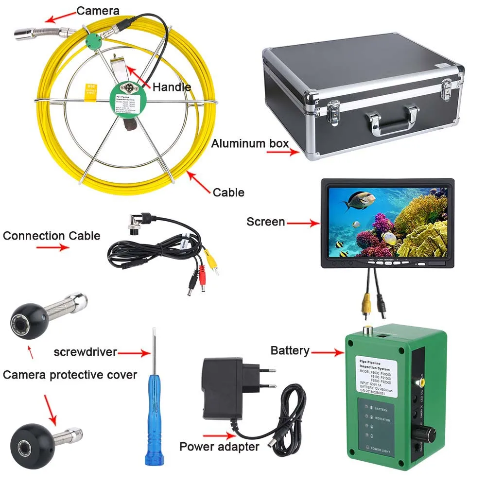 Mountainone 7 Inch 17 Mm Pijp Riool Inspectie Video Camera Drainagepijp Riool Inspectie Camera Systeem 1000 Tvl 20M 30M 40M 50M