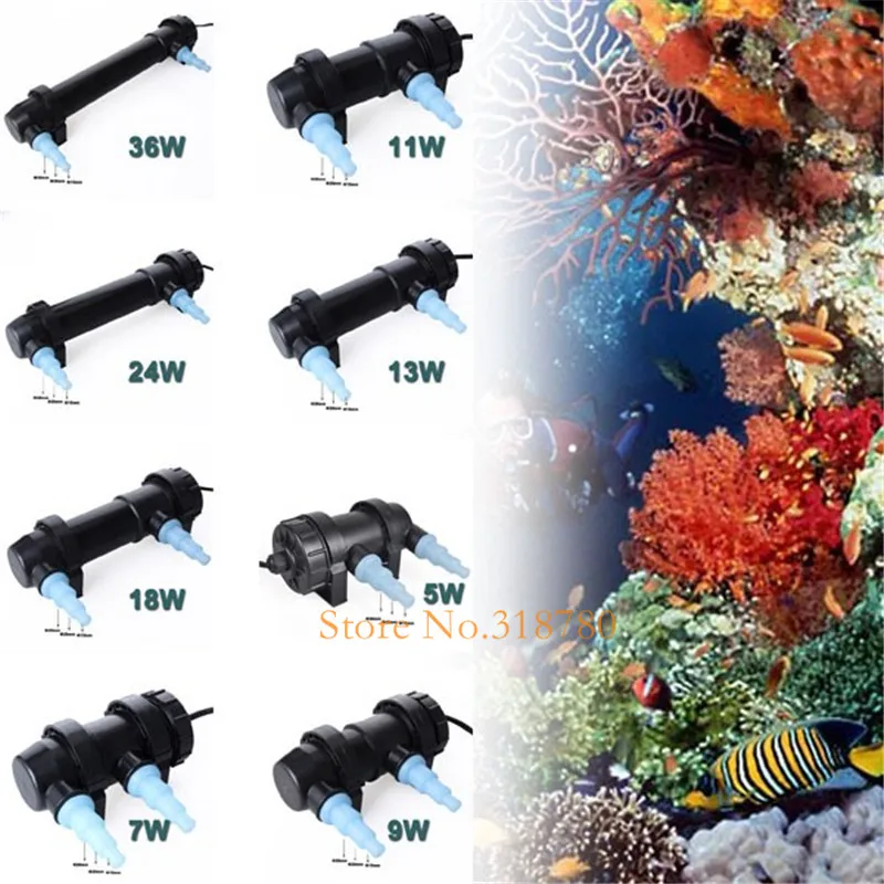 JEBO 5W-36W Aquarium Pond UV Sterilizer Lamp Water Cleaner Fish Tank Ultraviolet Filter Clarifier UV Light AC220-240V