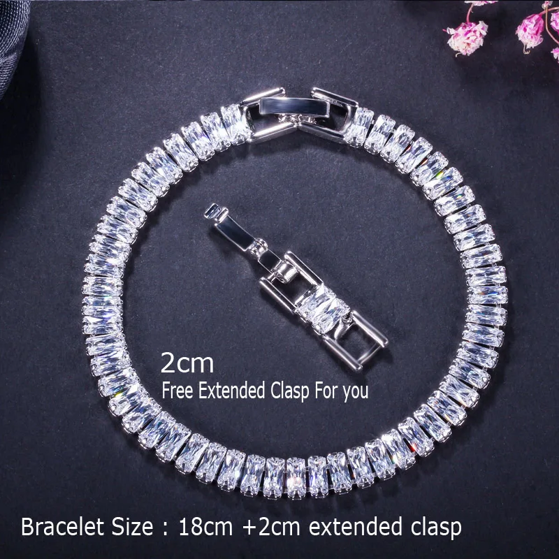 CWWZircons Brand Gorgeous Trapezoid Cubic Zirconia Silver Color Elegant CZ Tennis Bracelet For Women Jewelry Gift CB068