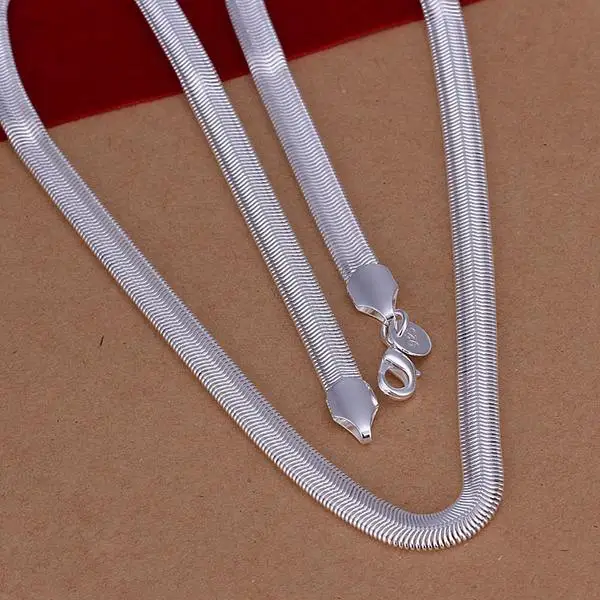 Wholesale 16-24 Inch Popular S925 Sterling Silver Color Fashion Jewelry 6mm Snake Bone Flat Necklace High Quality Necklace