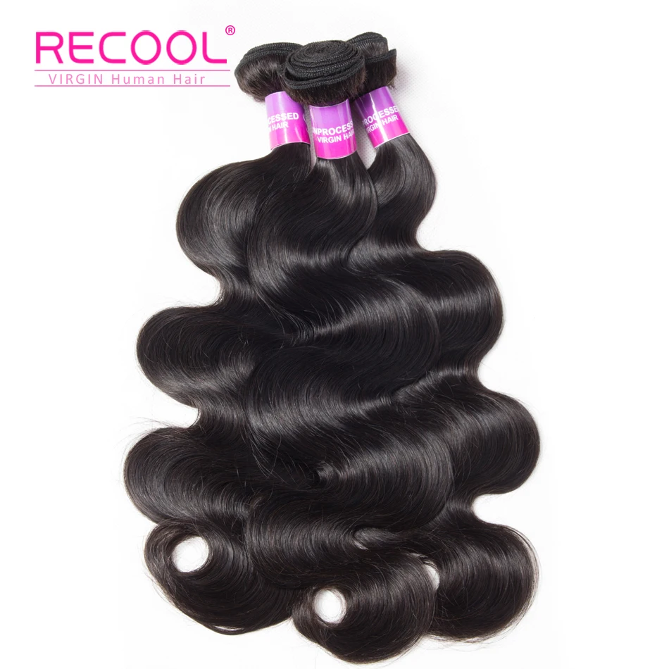 Recool Malaysian Body Wave 8-26 inch 100% Human Hair 3 Bundles Deal Natural Black Color Remy Body Wave Hair Extensions