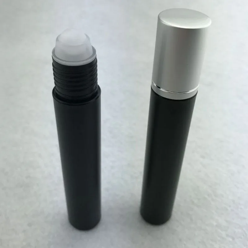 Wholesale 20Pieces/Lot 15ml Roll On Portable Black Plastic Refillable Perfume Bottle Empty Essential Oil Case With Silver Cap