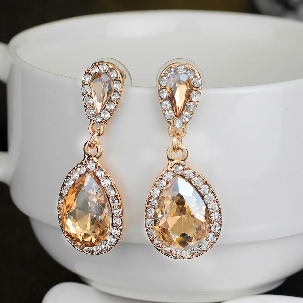 TREAZY Brincos Champagne Crystal Earrings for Women Statement Fashion Jewelry Women Water Drop Dangle Drop Earrings Pendientes