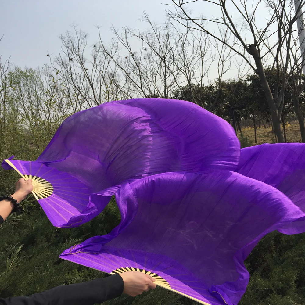 Hot-selling 1.8*0.9 meter nice Purple color Belly Dancing 100% Real Silk Fans Veils wholesale oriental dancing Fans