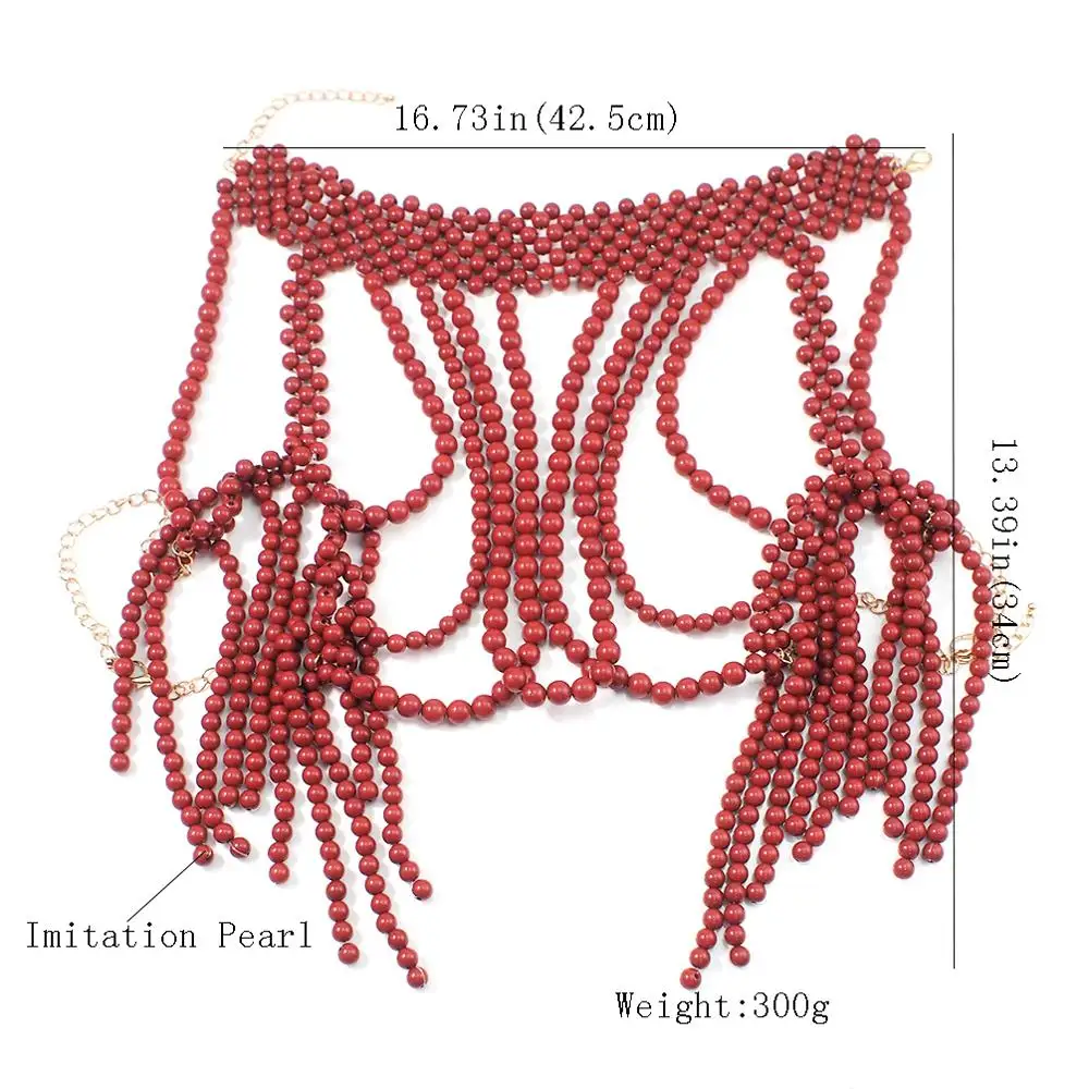 MANILAI Imitation Pearl Shoulder Chain Necklaces Multilayer Statement Necklaces Pendants Women Sexy Statement Body Party Jewelry