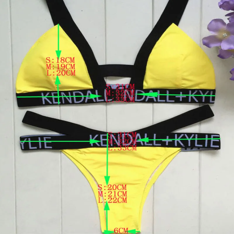 Fs Hoge Taille Geel Kendall Kylie Brief Badpak Bikini Set Bandage Vrouwen Badmode Braziliaanse Biquini Uitsnede Badpak